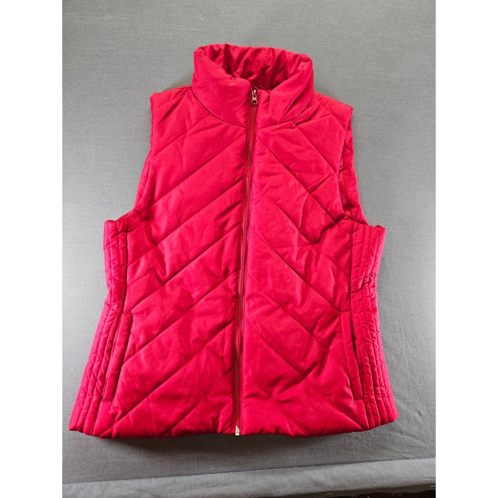 New York & Company Red Puffer Vest Chevron Quilted Sleeveless Jacket Large